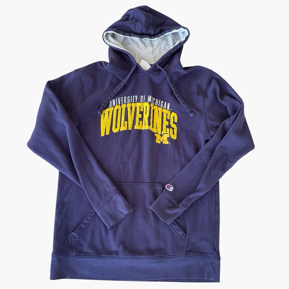 University of Michigan Wolverines Hoodie Men's Medium Blue Football Champion